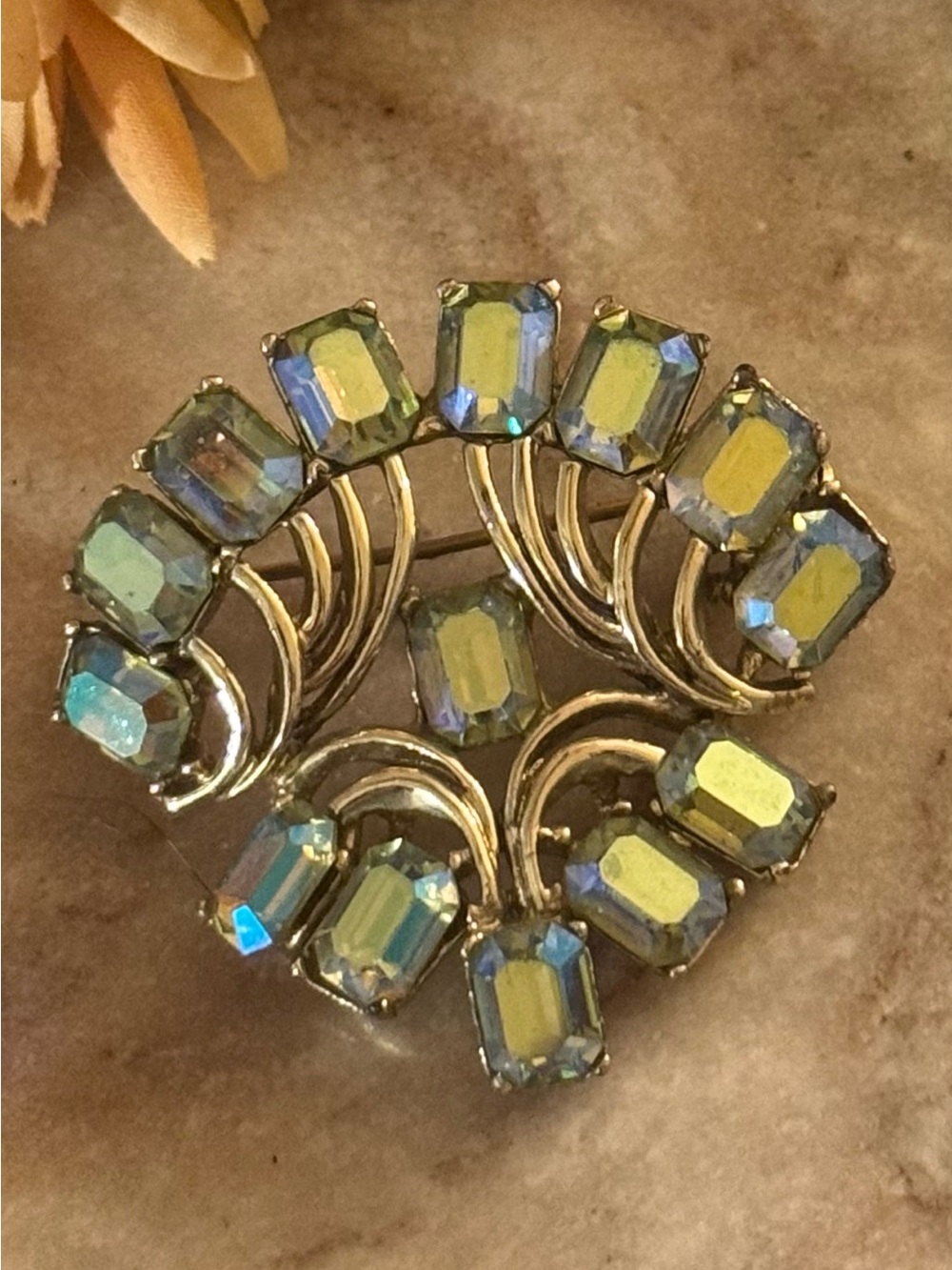 Stunning Blue AB Crystal VTG Brooch